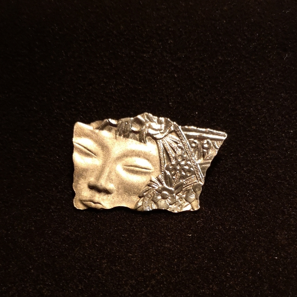 Unique HTF Vintage Estate Brooch Artisan Buddha Face Not Tested for Silver